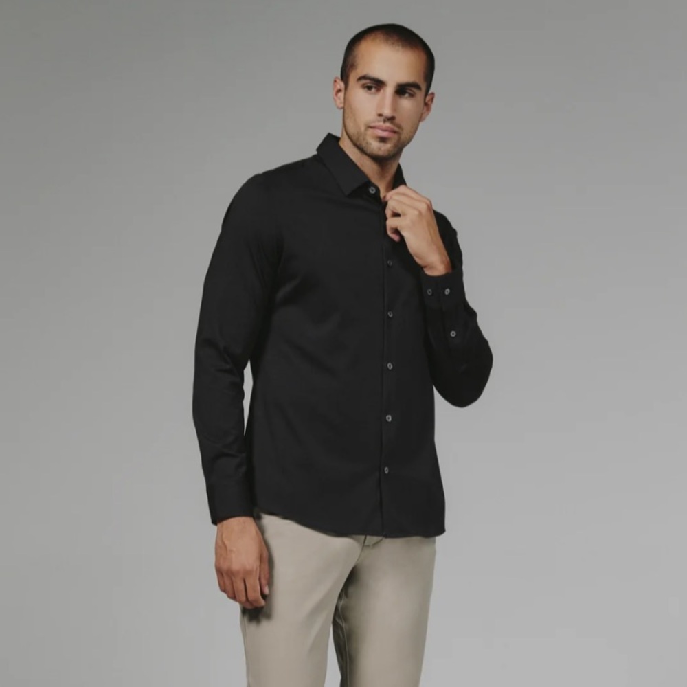 7 Diamonds Classic Men’s Black Long Sleeve Button Down Dress Shirt